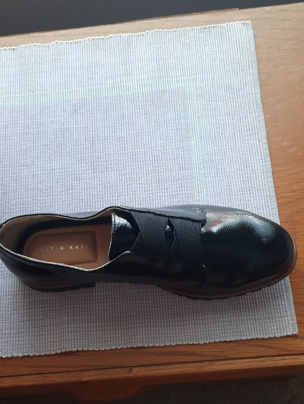 Kelly & Katie Black Patent Elastic-Strap Loafer